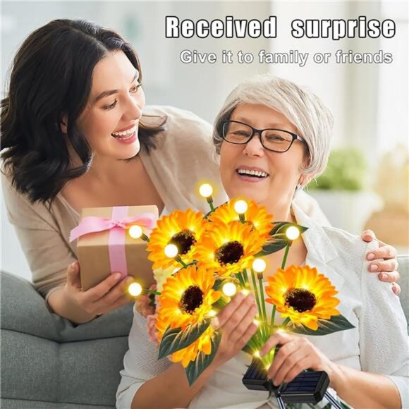 Solar Lights Outdoor Garden Decor,Upgraded 4 Pack Solar Sunflowers with Firefly - Picture 5 of 7